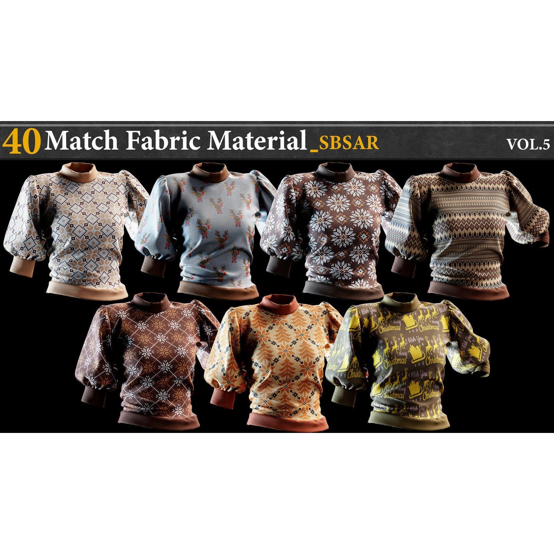 40 Match Fabric Materials 3D Model – Christmas & Winter Patterns, SBSAR - View 5
