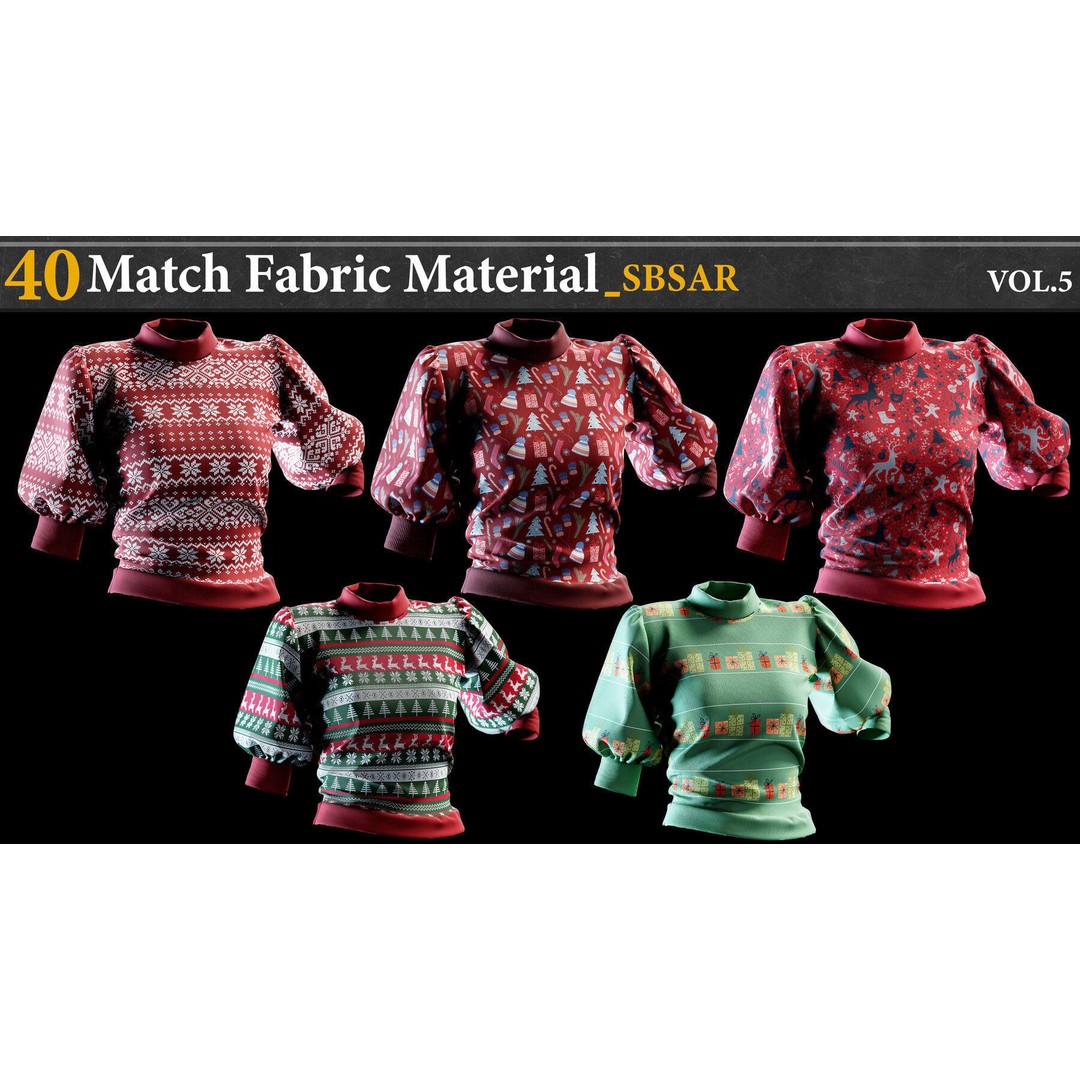 40 Match Fabric Materials 3D Model – Christmas & Winter Patterns, SBSAR - View 6