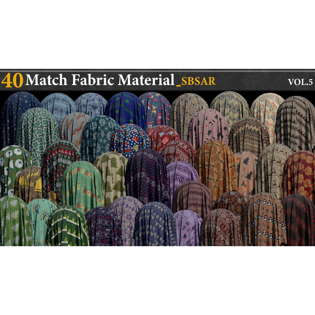 40 Match Fabric Materials 3D Model – Christmas & Winter Patterns, SBSAR - View 7
