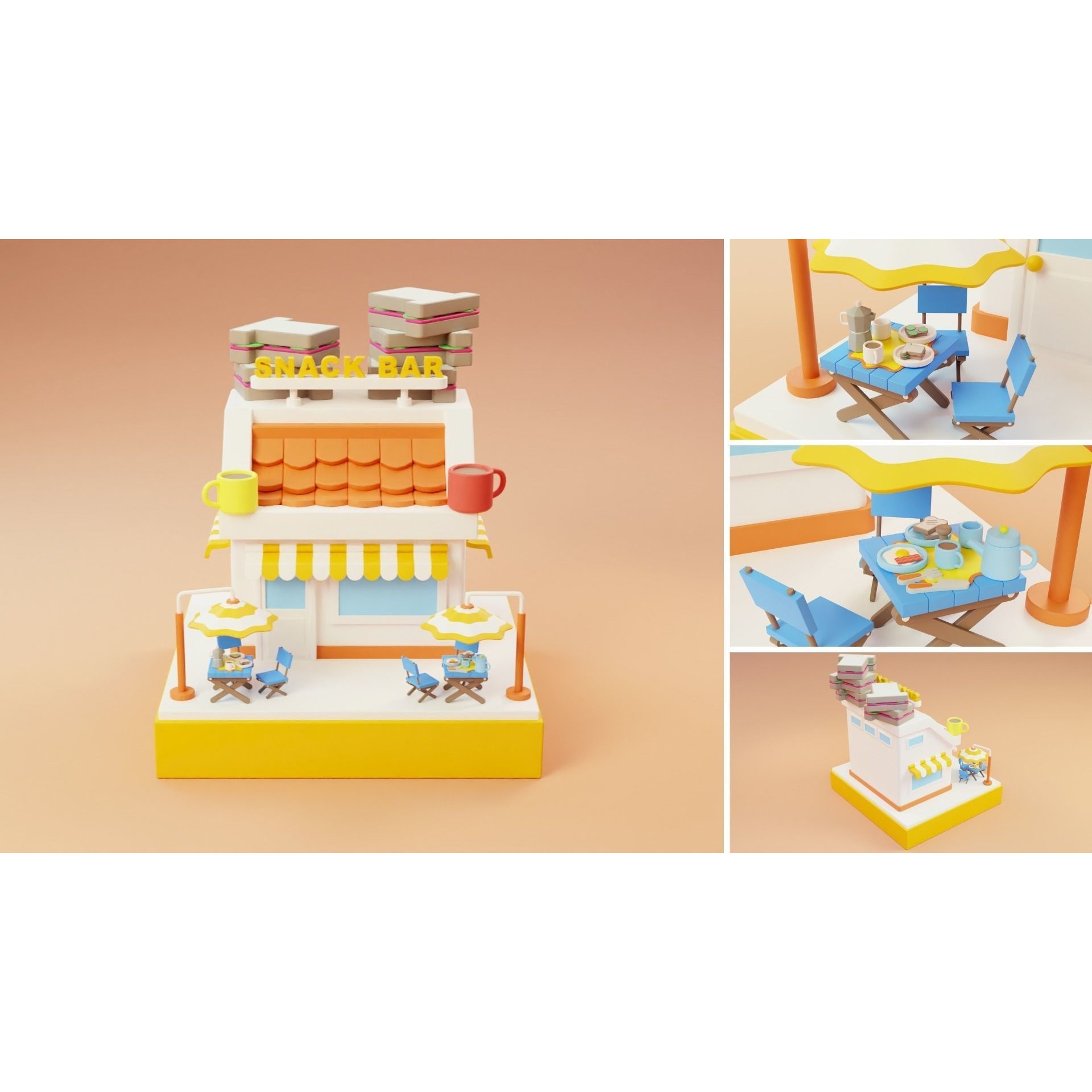 Cartoon Stores Eateries Islands Exteriors 2 - Low-Poly 3D Model - View 11