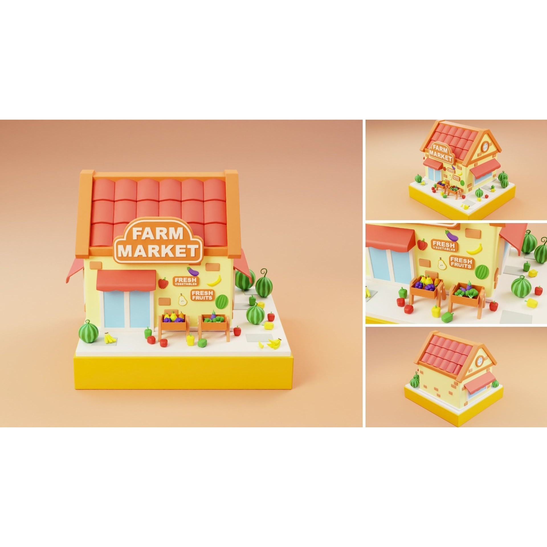 Cartoon Stores Eateries Islands Exteriors 2 - Low-Poly 3D Model - View 12