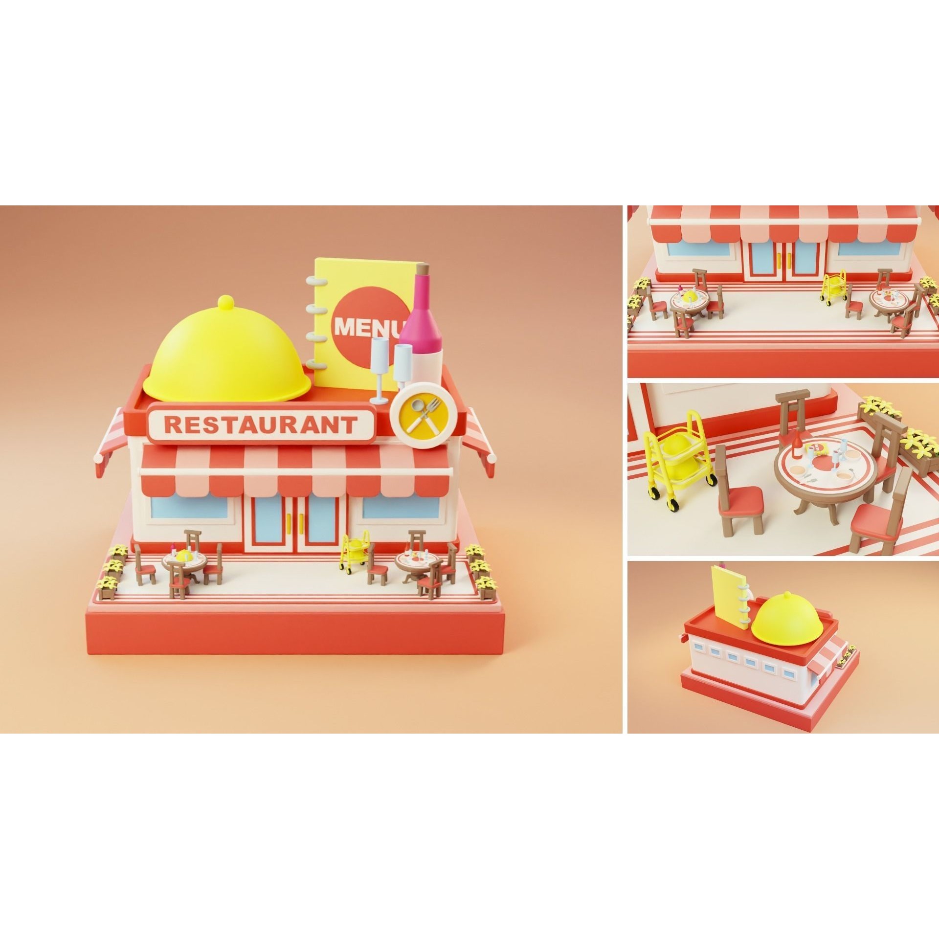 Cartoon Stores Eateries Islands Exteriors 2 - Low-Poly 3D Model - View 13