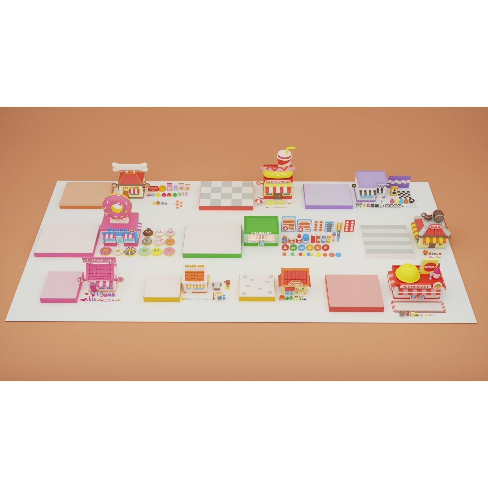 Cartoon Stores Eateries Islands Exteriors 2 - Low-Poly 3D Model - View 14