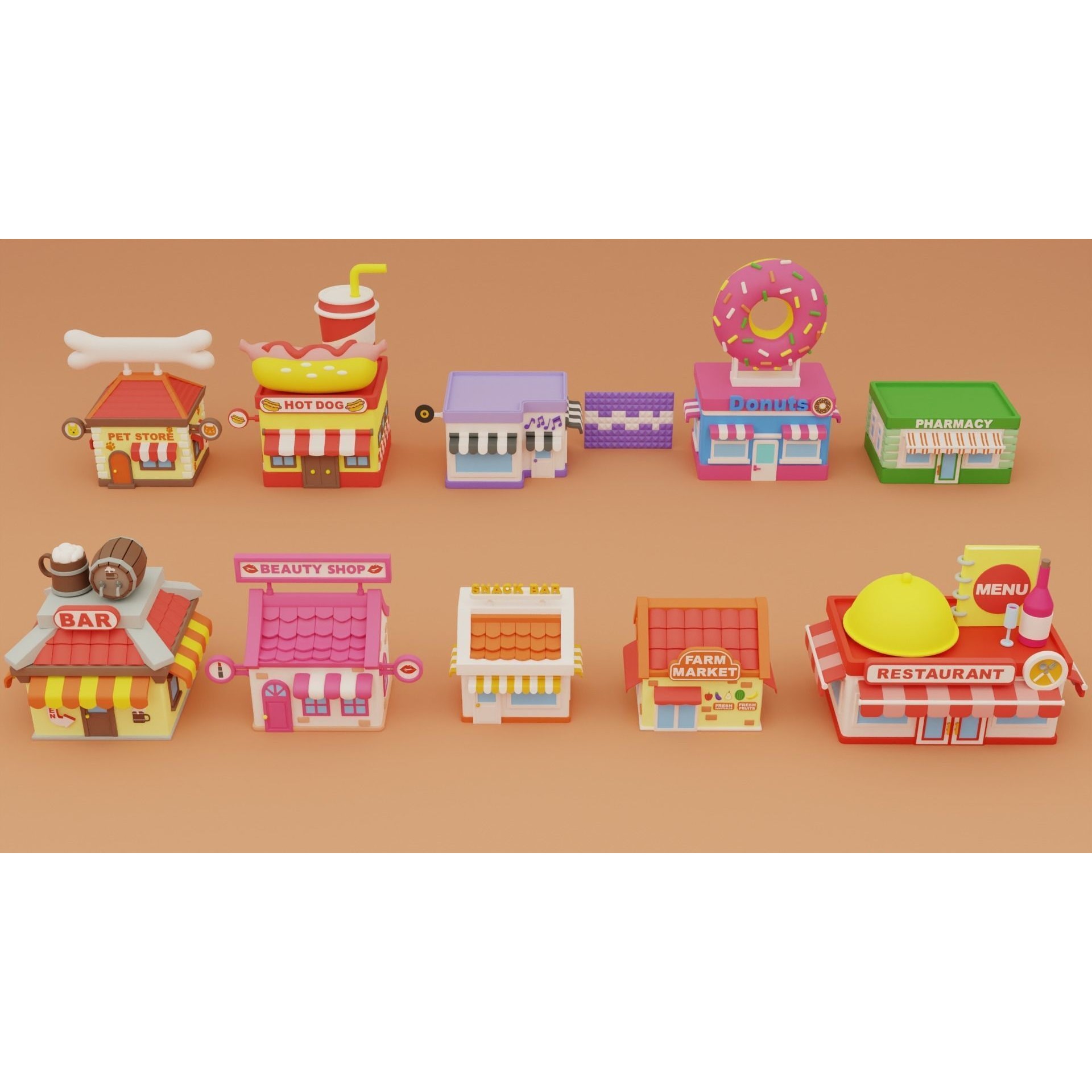 Cartoon Stores Eateries Islands Exteriors 2 - Low-Poly 3D Model - View 15