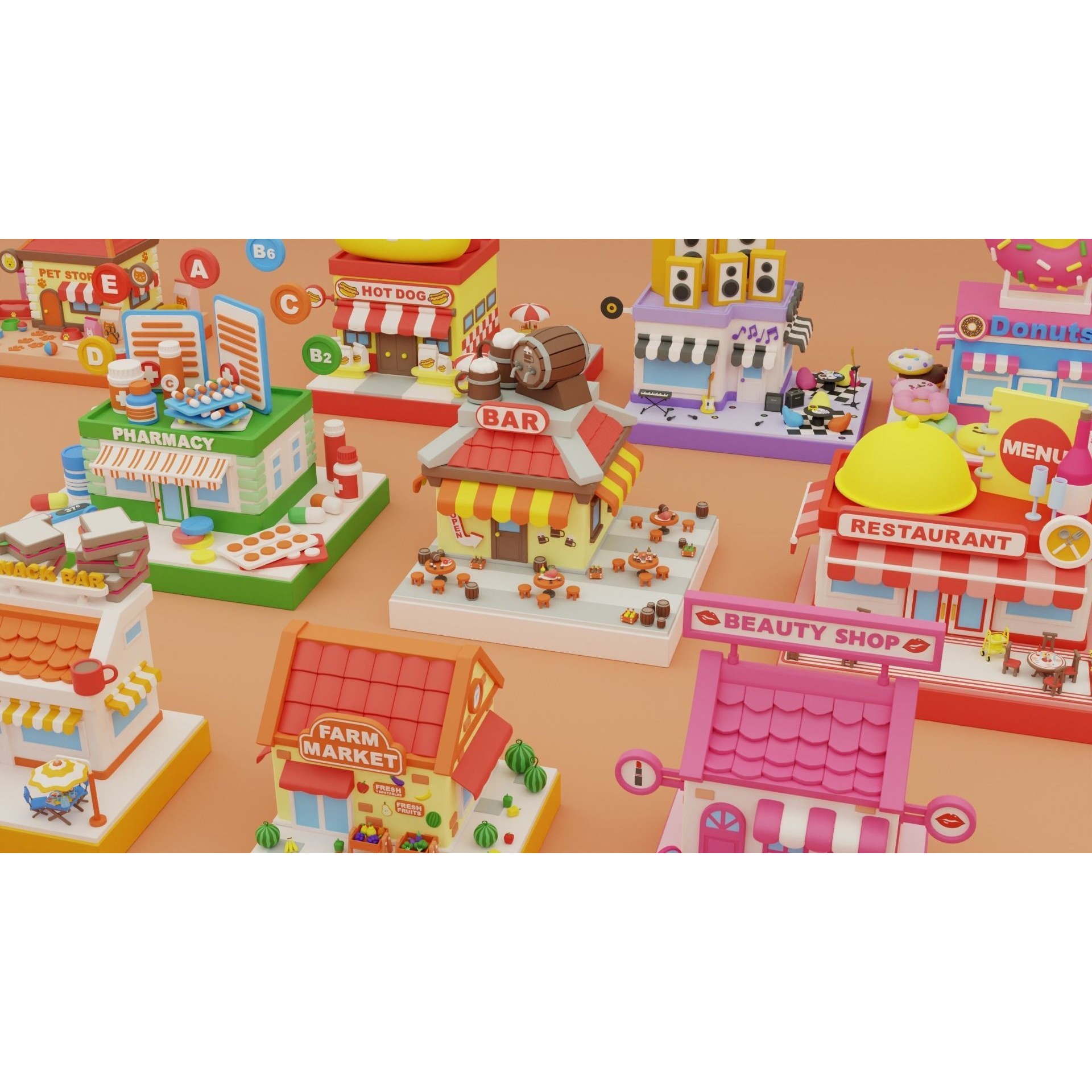 Cartoon Stores Eateries Islands Exteriors 2 - Low-Poly 3D Model - View 17