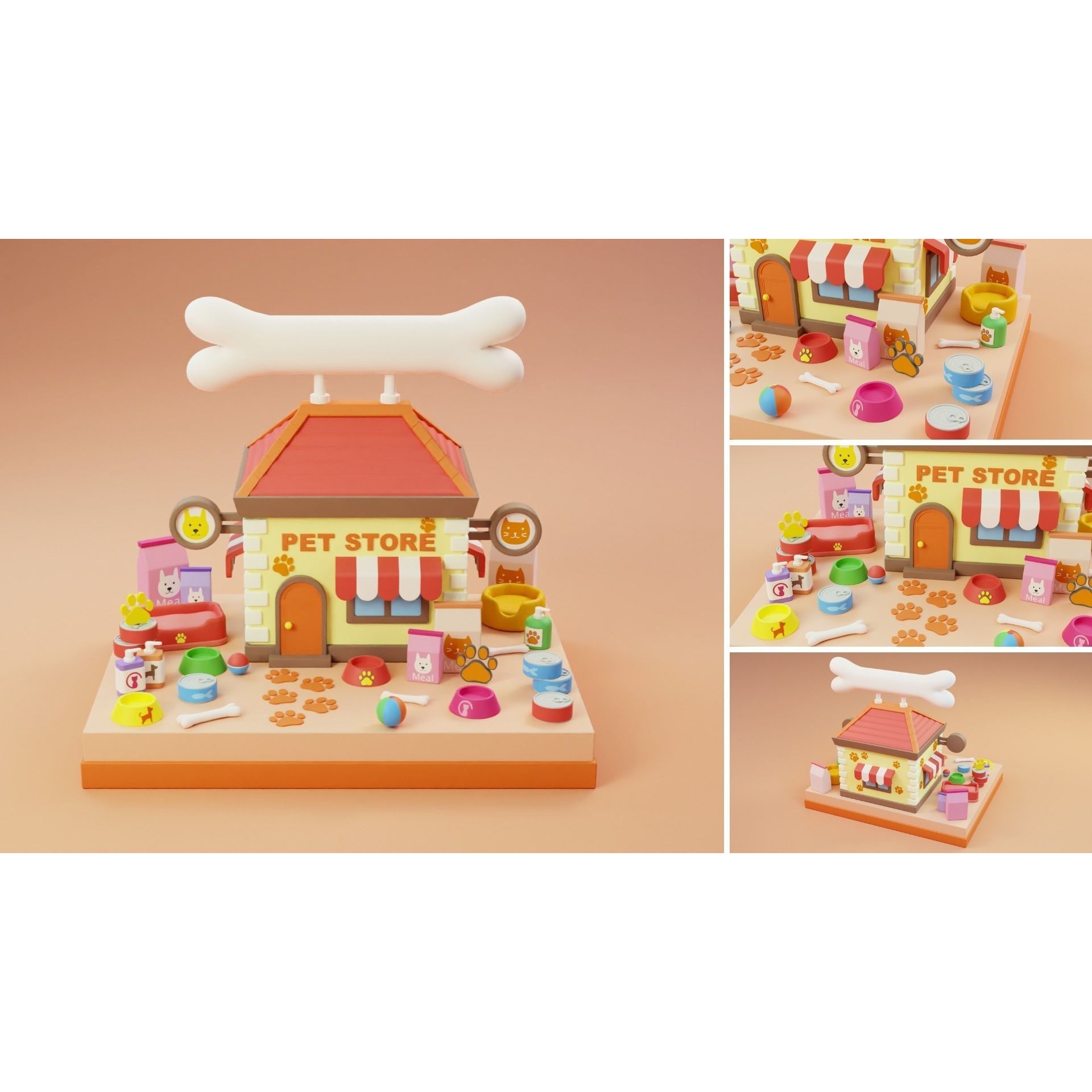 Cartoon Stores Eateries Islands Exteriors 2 - Low-Poly 3D Model - View 4