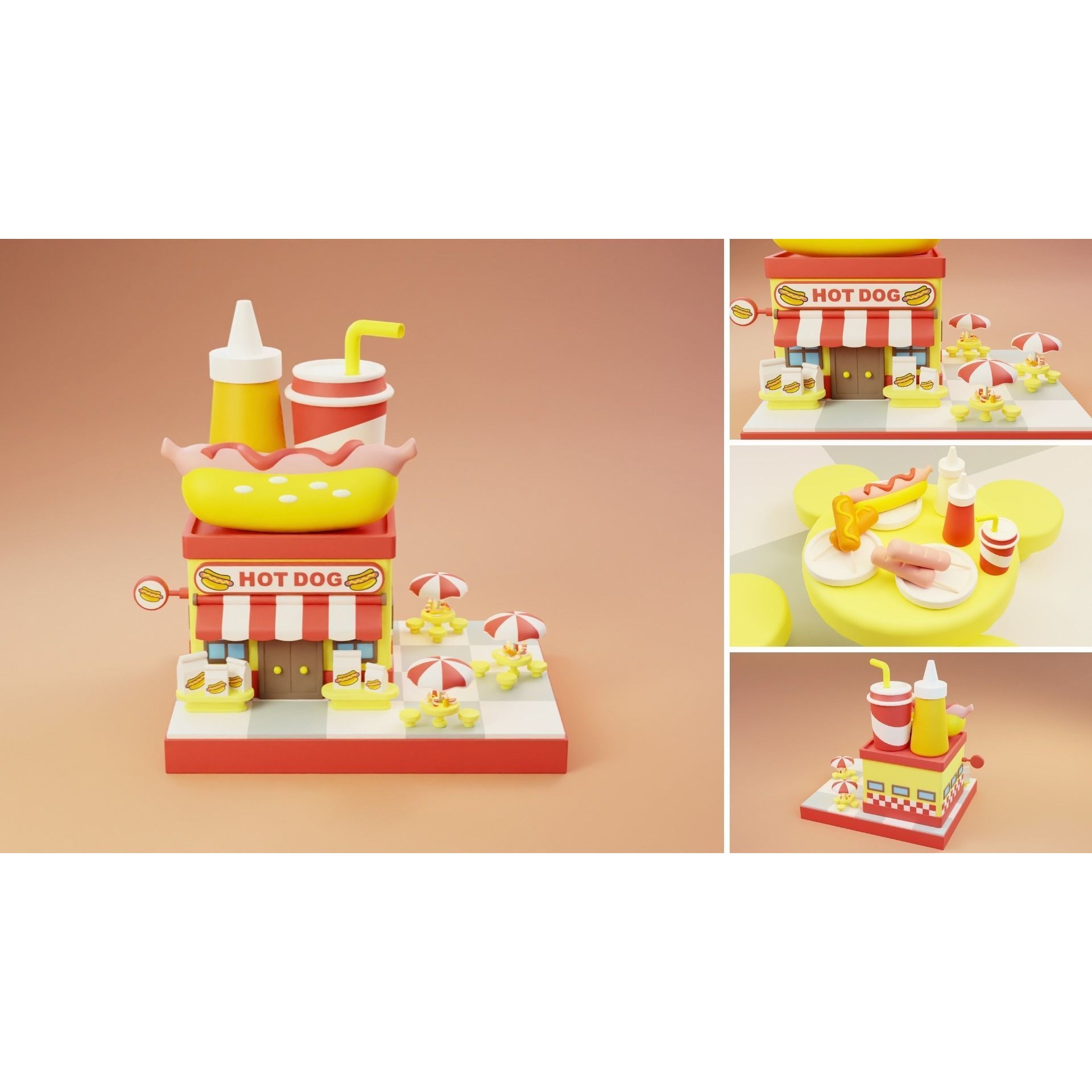Cartoon Stores Eateries Islands Exteriors 2 - Low-Poly 3D Model - View 5