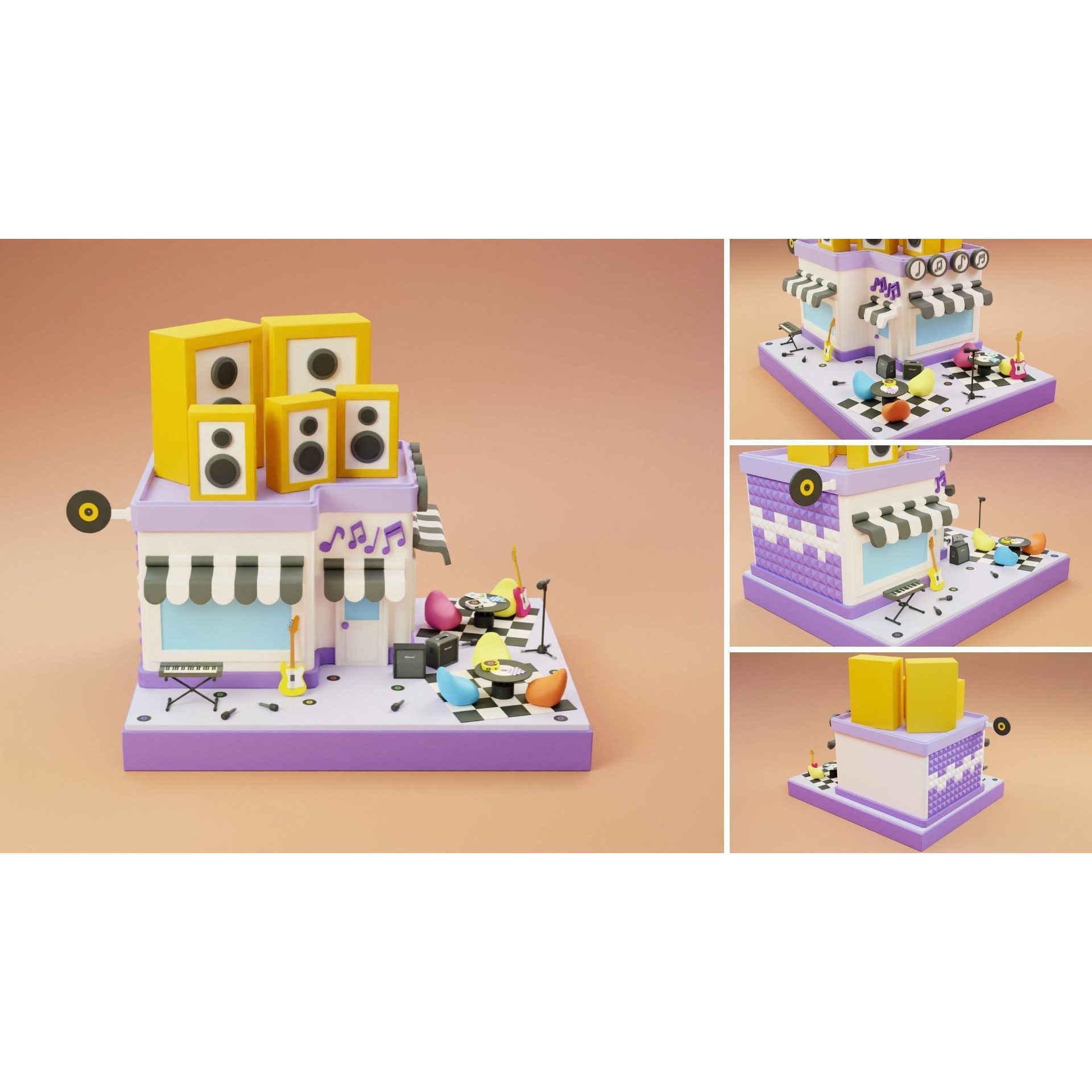 Cartoon Stores Eateries Islands Exteriors 2 - Low-Poly 3D Model - View 6
