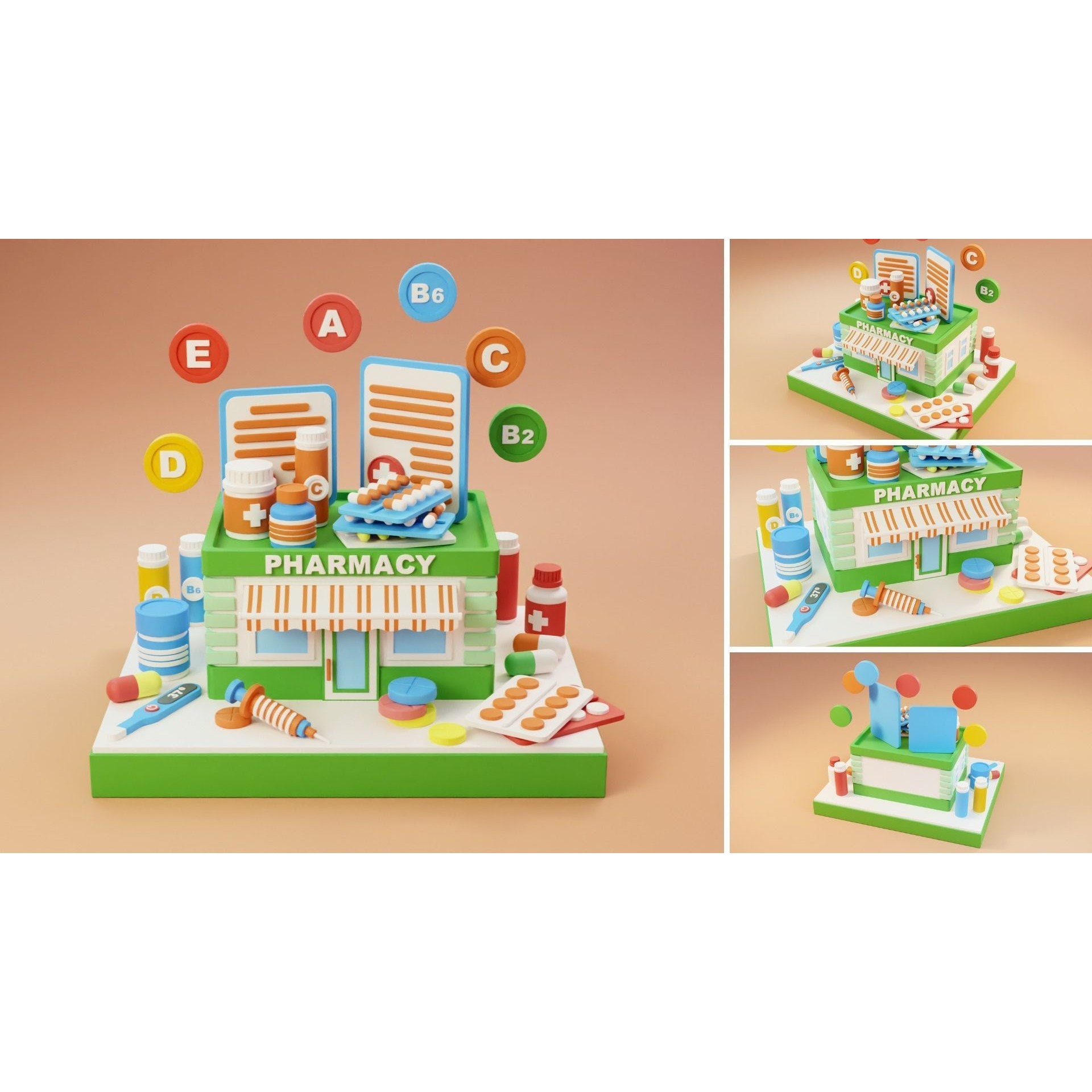 Cartoon Stores Eateries Islands Exteriors 2 - Low-Poly 3D Model - View 8