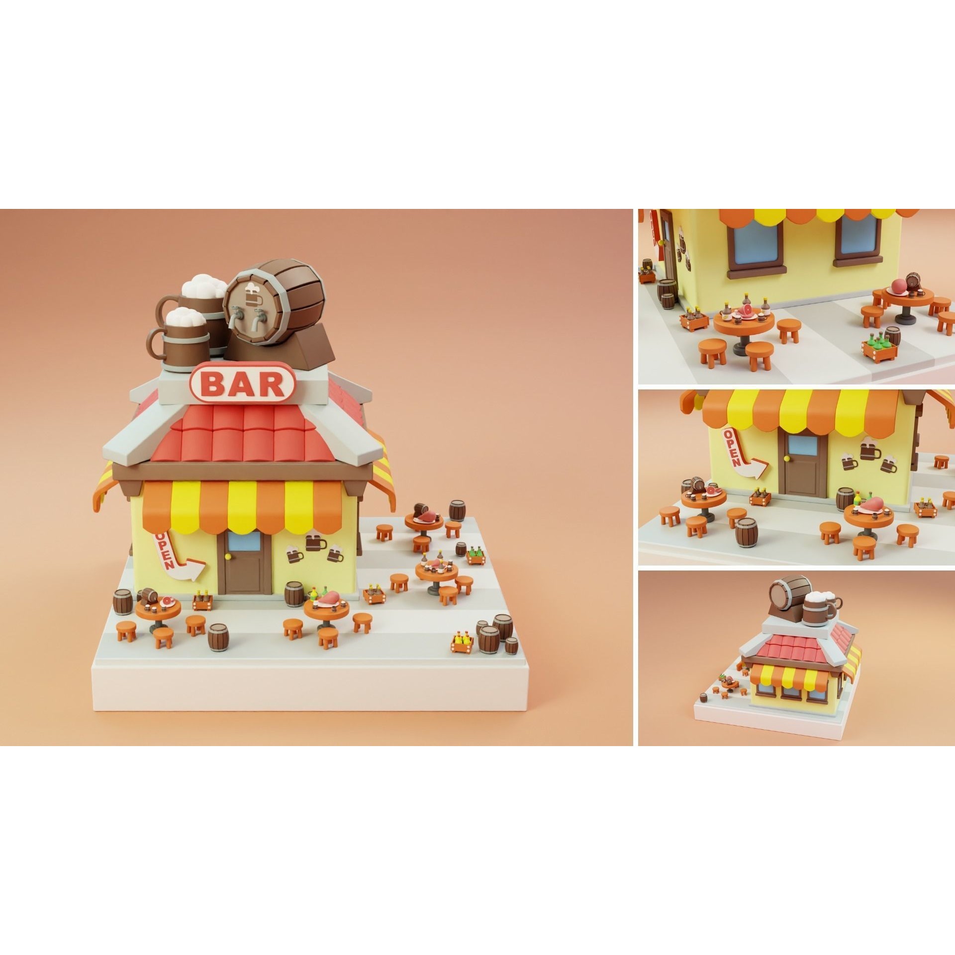 Cartoon Stores Eateries Islands Exteriors 2 - Low-Poly 3D Model - View 9