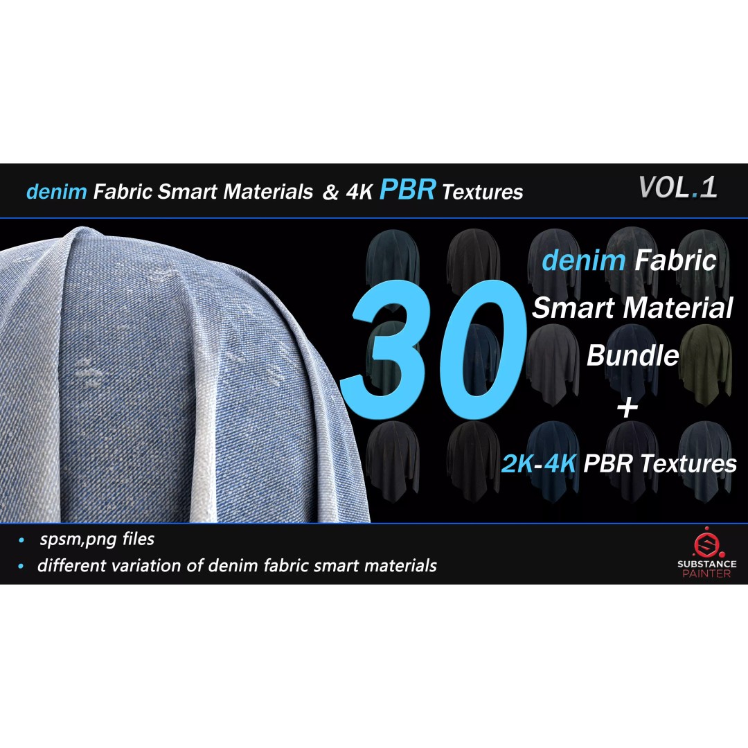 Denim Fabric Smart Material Bundle – 30 High-Quality PBR Textures - View 2