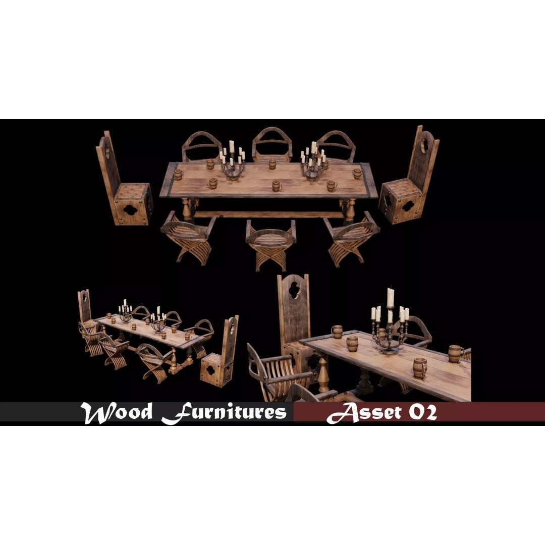 Wood Furniture 3D Model – PBR Low Poly Game Asset, FBX, OBJ - View 2