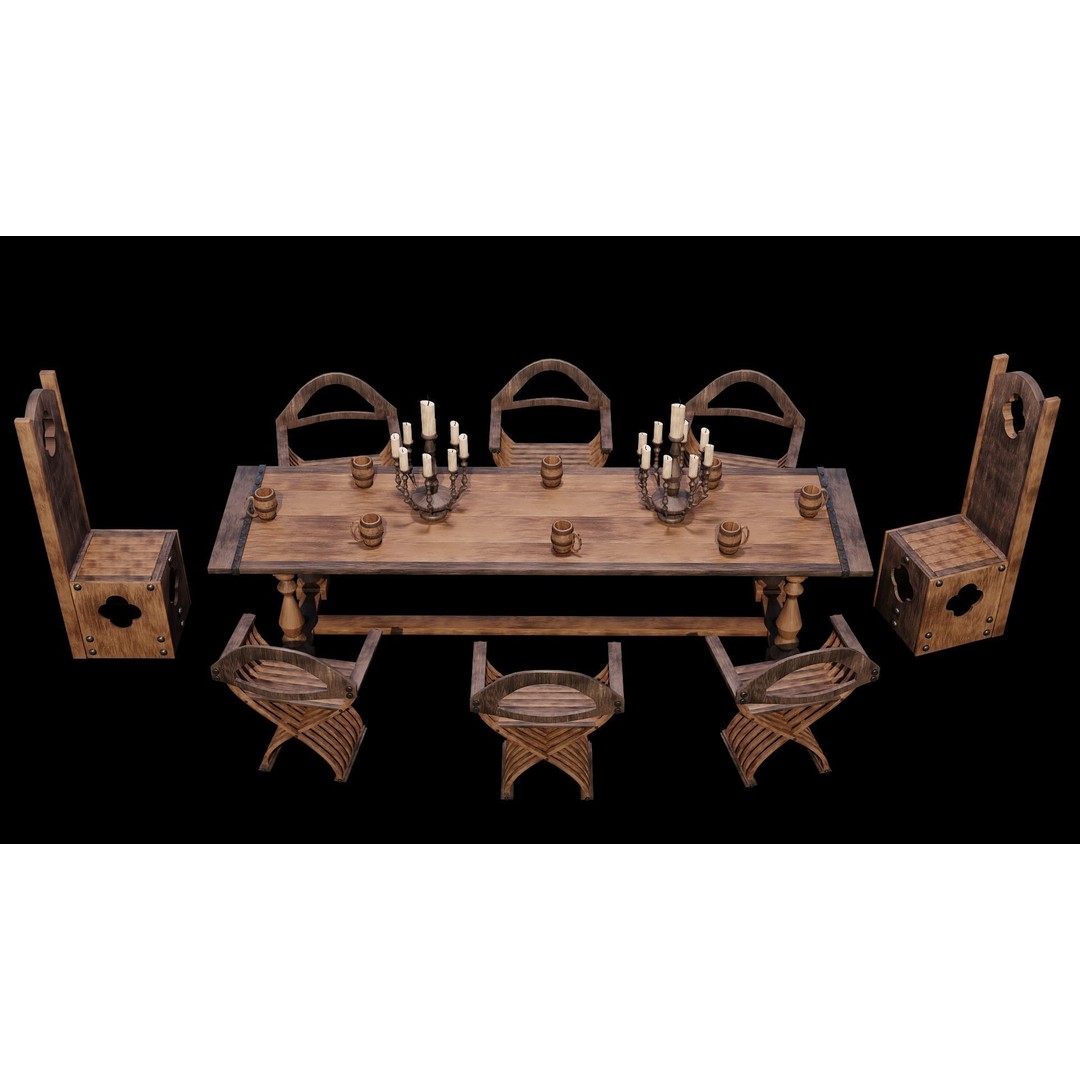 Wood Furniture 3D Model – PBR Low Poly Game Asset, FBX, OBJ - View 3