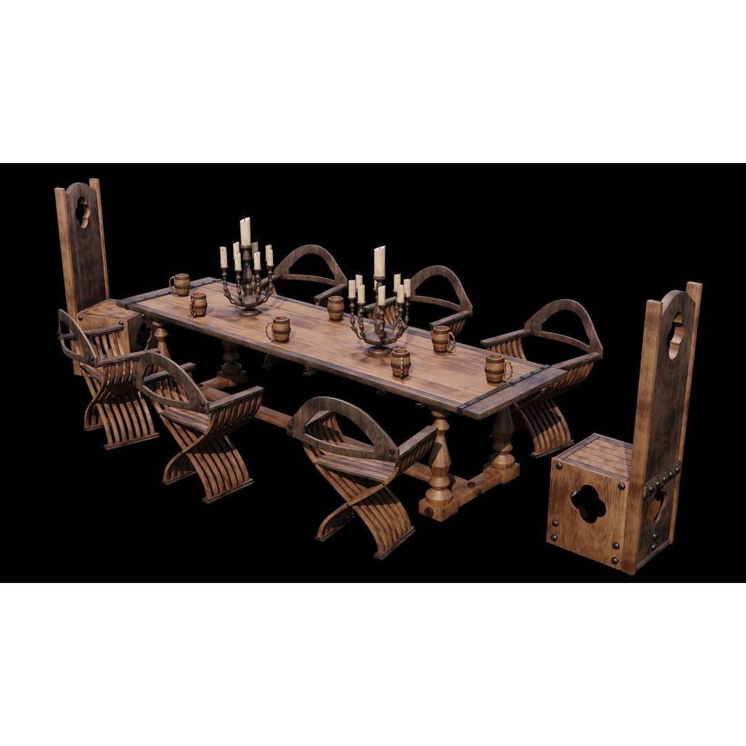 Wood Furniture 3D Model – PBR Low Poly Game Asset, FBX, OBJ - View 8