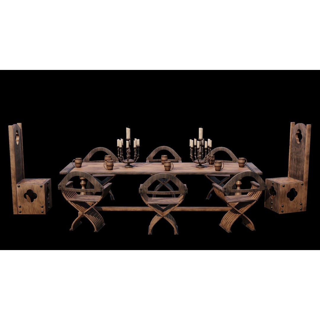 Wood Furniture 3D Model – PBR Low Poly Game Asset, FBX, OBJ - View 9