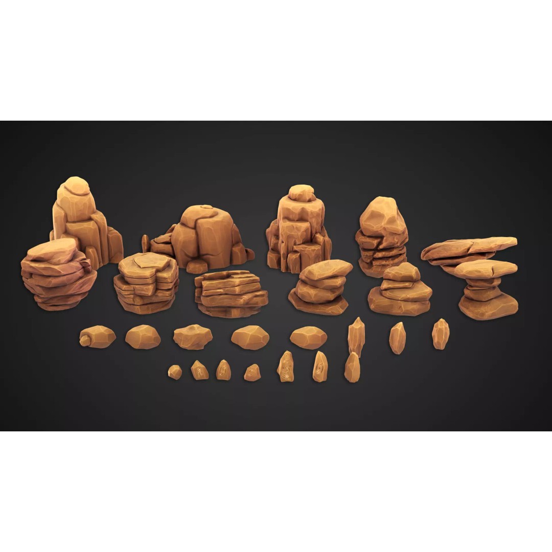 Desert Rock 3D Model – Stylized Low Poly Environment Asset, FBX - View 2