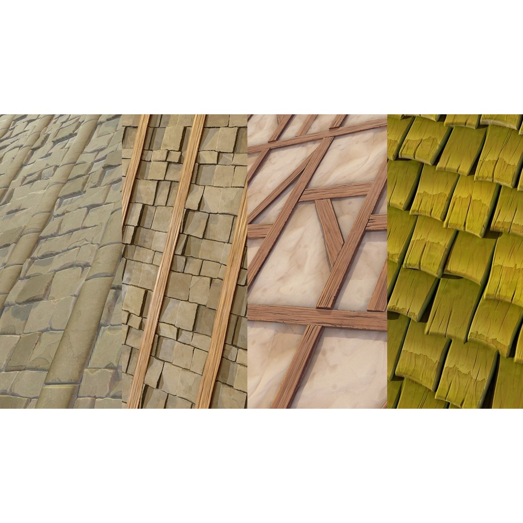 Stylized Town Textures 3D Model – PBR Materials, 2048x2048 PNG - View 3