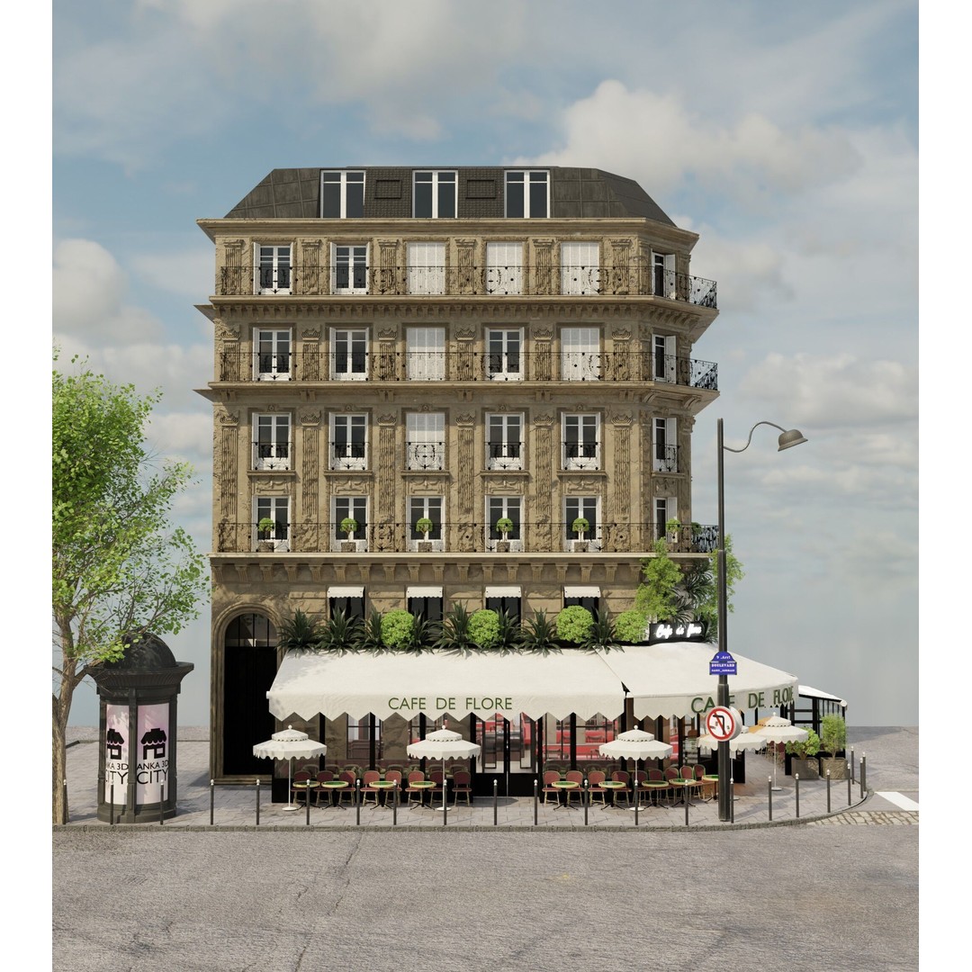 Café de Flore 3D Model – High Poly Architectural Asset, Blender, FBX - View 10