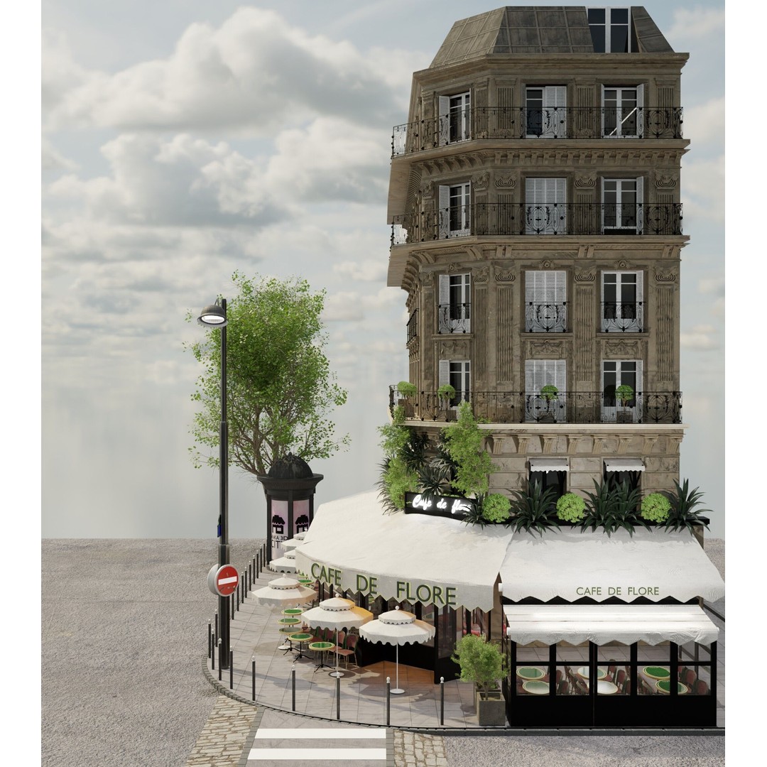 Café de Flore 3D Model – High Poly Architectural Asset, Blender, FBX - View 11