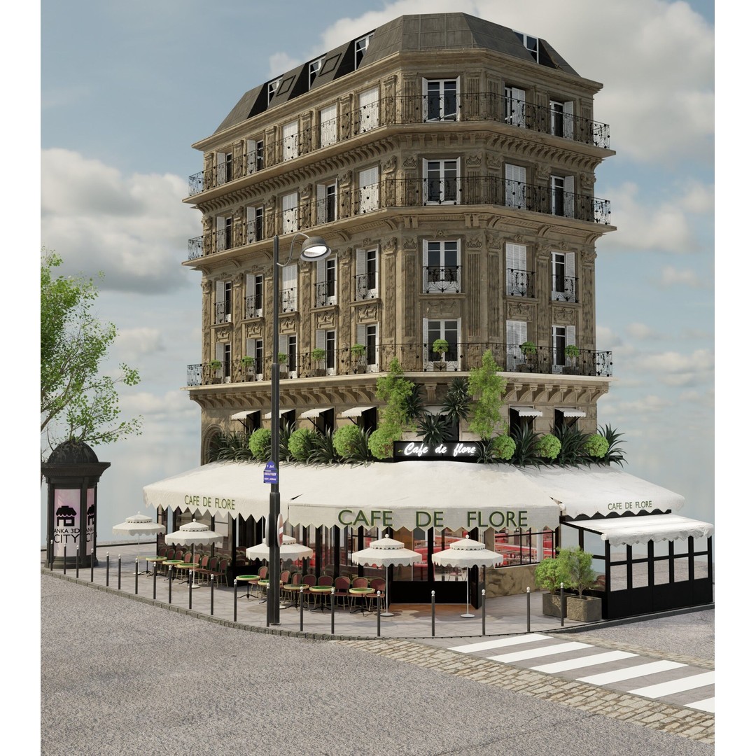 Café de Flore 3D Model – High Poly Architectural Asset, Blender, FBX - View 12