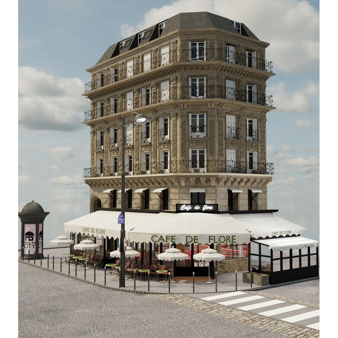Café de Flore 3D Model – High Poly Architectural Asset, Blender, FBX - View 13