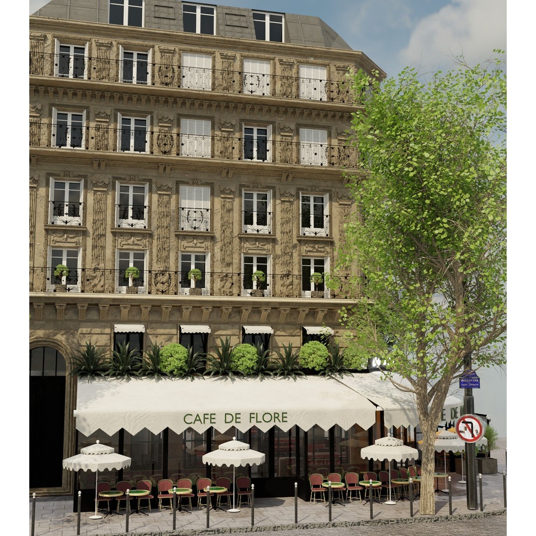 Café de Flore 3D Model – High Poly Architectural Asset, Blender, FBX - View 14