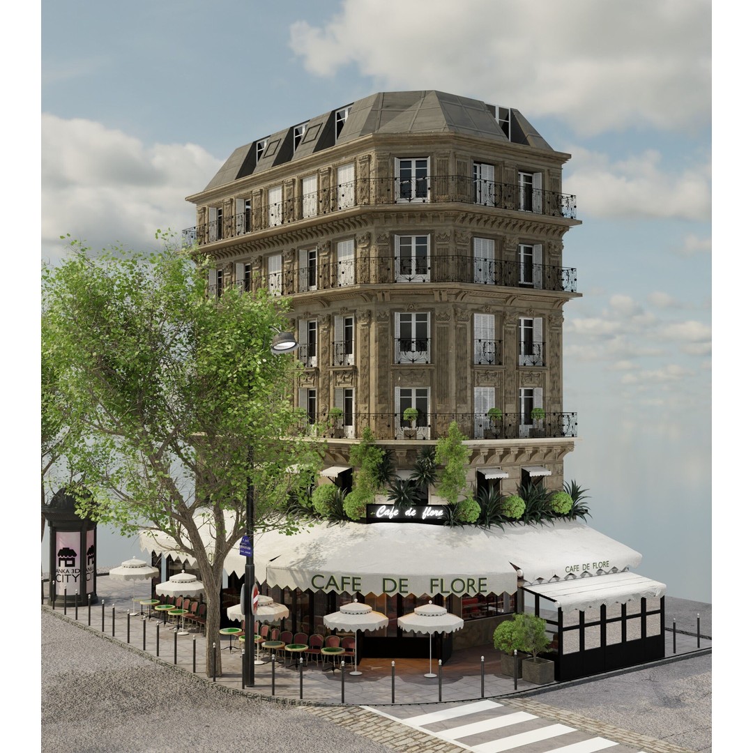 Café de Flore 3D Model – High Poly Architectural Asset, Blender, FBX - View 15