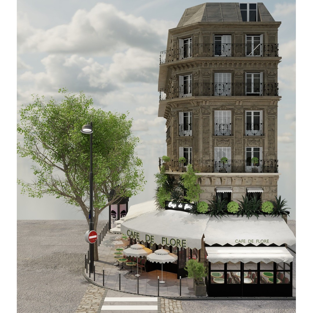 Café de Flore 3D Model – High Poly Architectural Asset, Blender, FBX - View 16