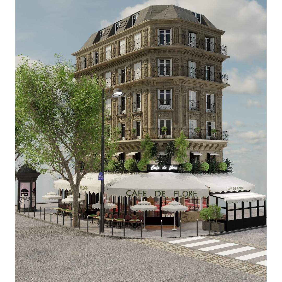 Café de Flore 3D Model – High Poly Architectural Asset, Blender, FBX - View 3