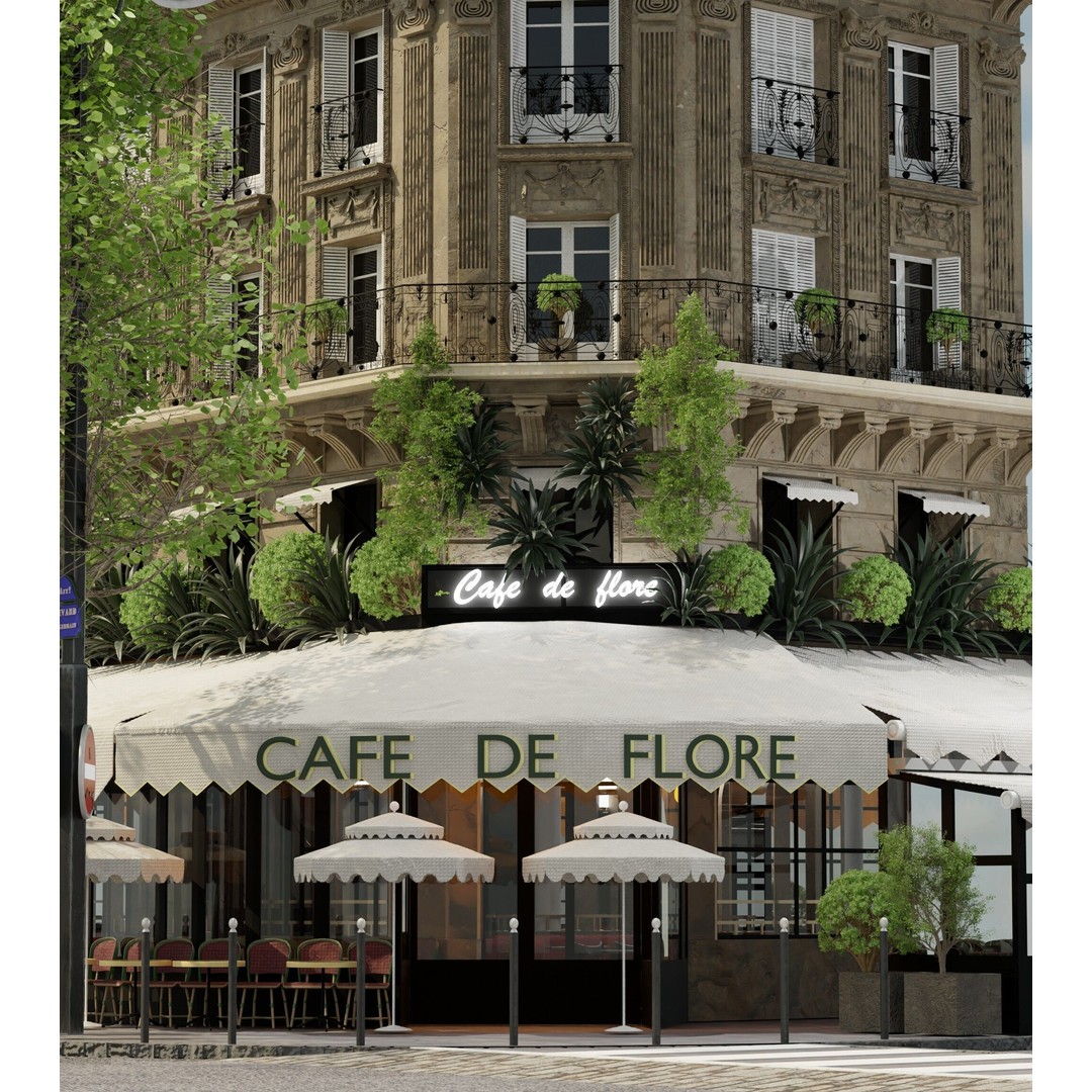 Café de Flore 3D Model – High Poly Architectural Asset, Blender, FBX - View 4