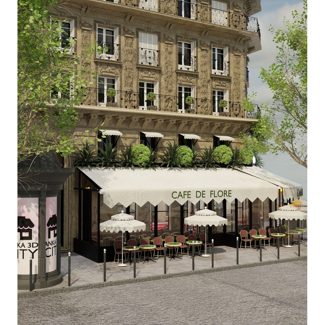 Café de Flore 3D Model – High Poly Architectural Asset, Blender, FBX - View 5