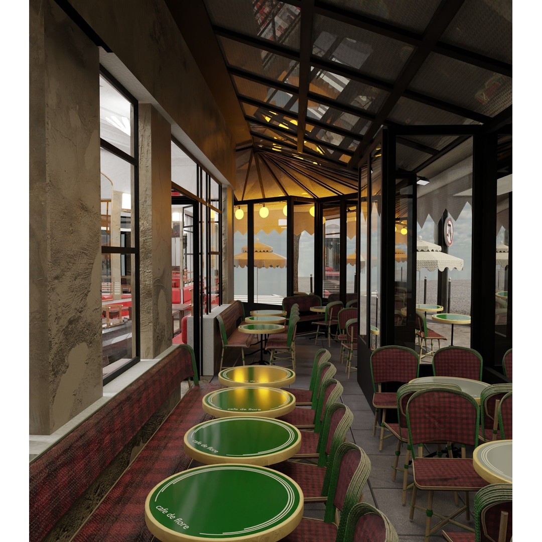 Café de Flore 3D Model – High Poly Architectural Asset, Blender, FBX - View 9