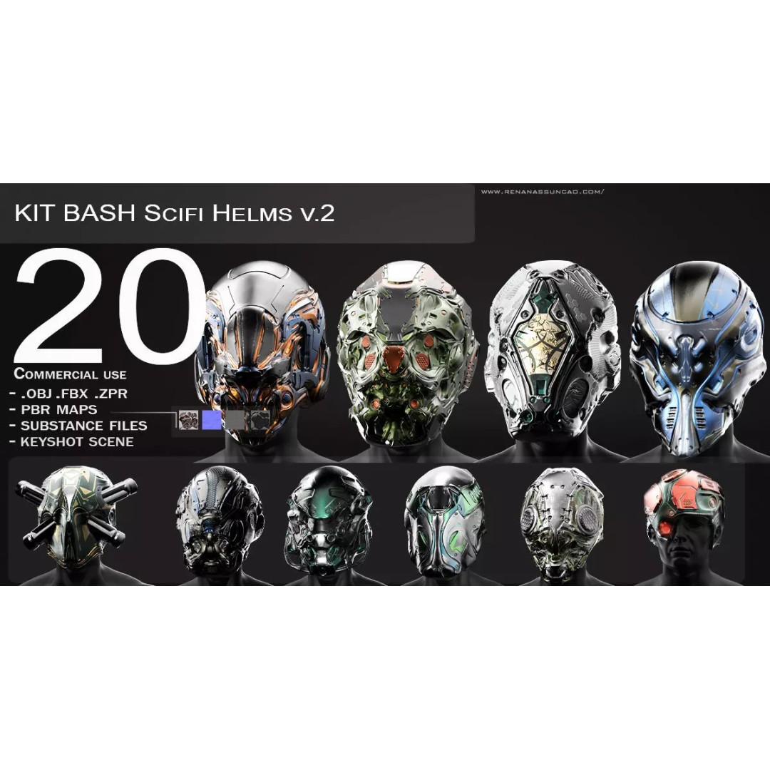 20 Sci-Fi Helmets 3D Model – Low-Poly Game-Ready Asset, FBX/OBJ - View 2