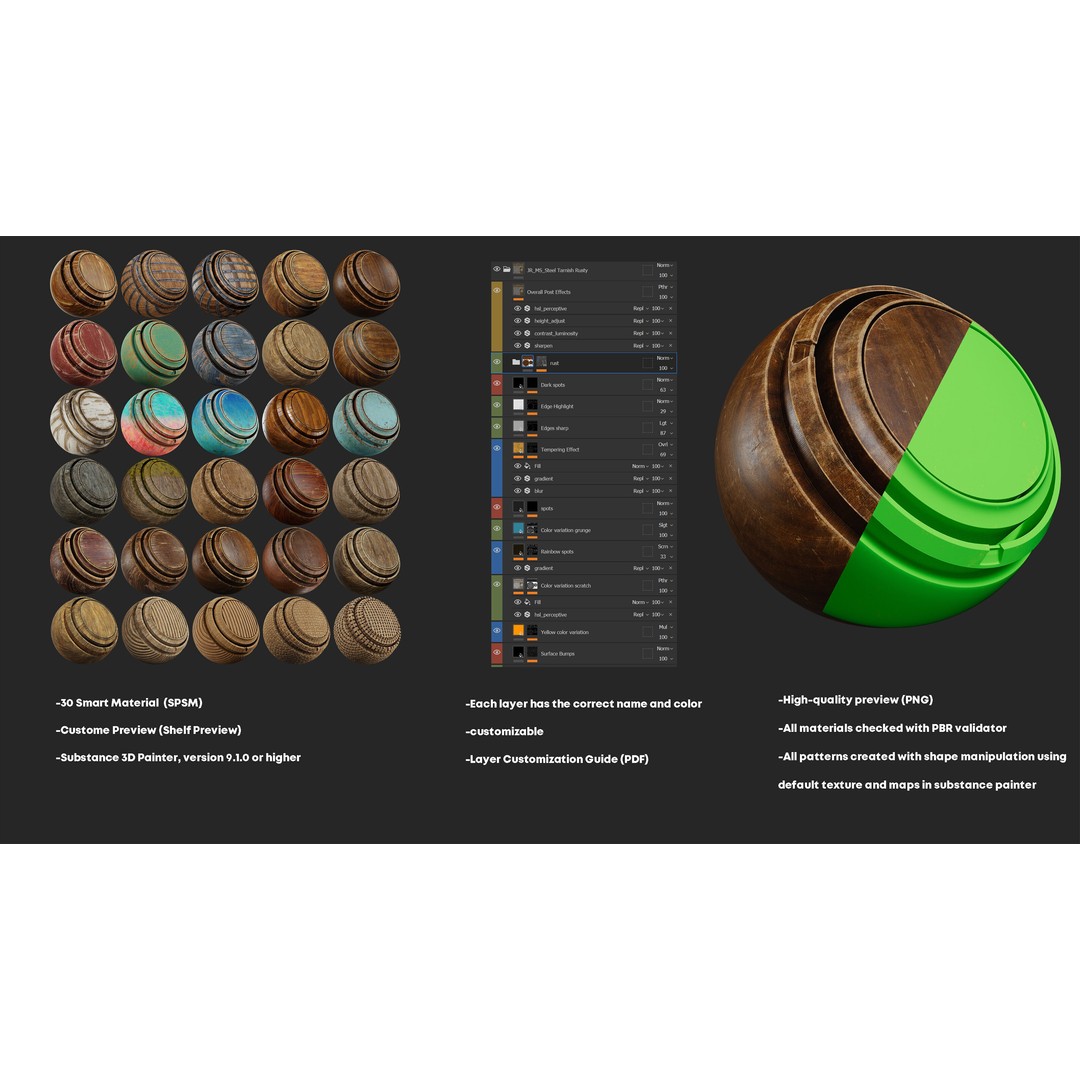 Wood Smart Materials 3D Model – High-Detail PBR Textures for Substance Painter - View 3
