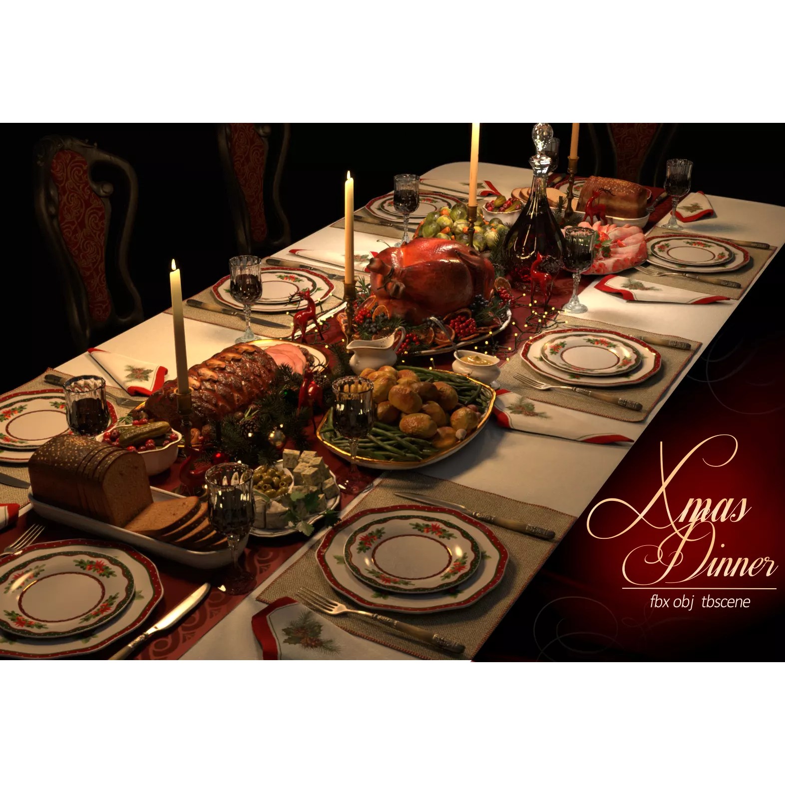 Christmas Dinner - Low-Poly Game-Ready 3D Model - View 2