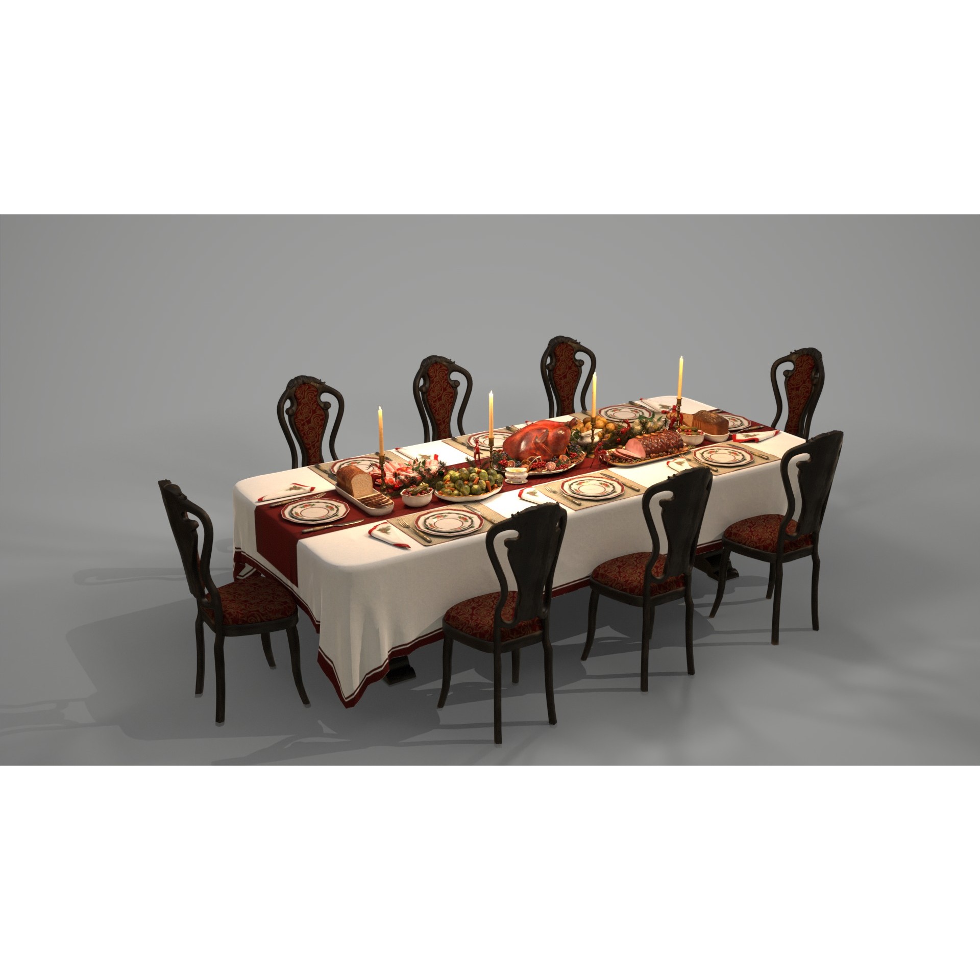 Christmas Dinner - Low-Poly Game-Ready 3D Model - View 3