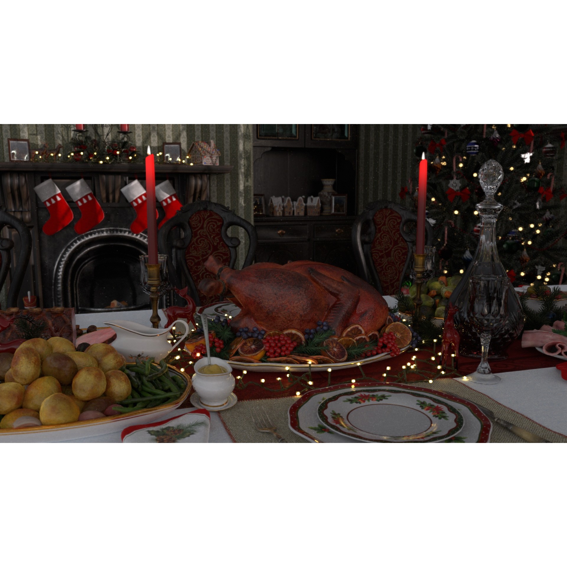 Christmas Dinner - Low-Poly Game-Ready 3D Model - View 33