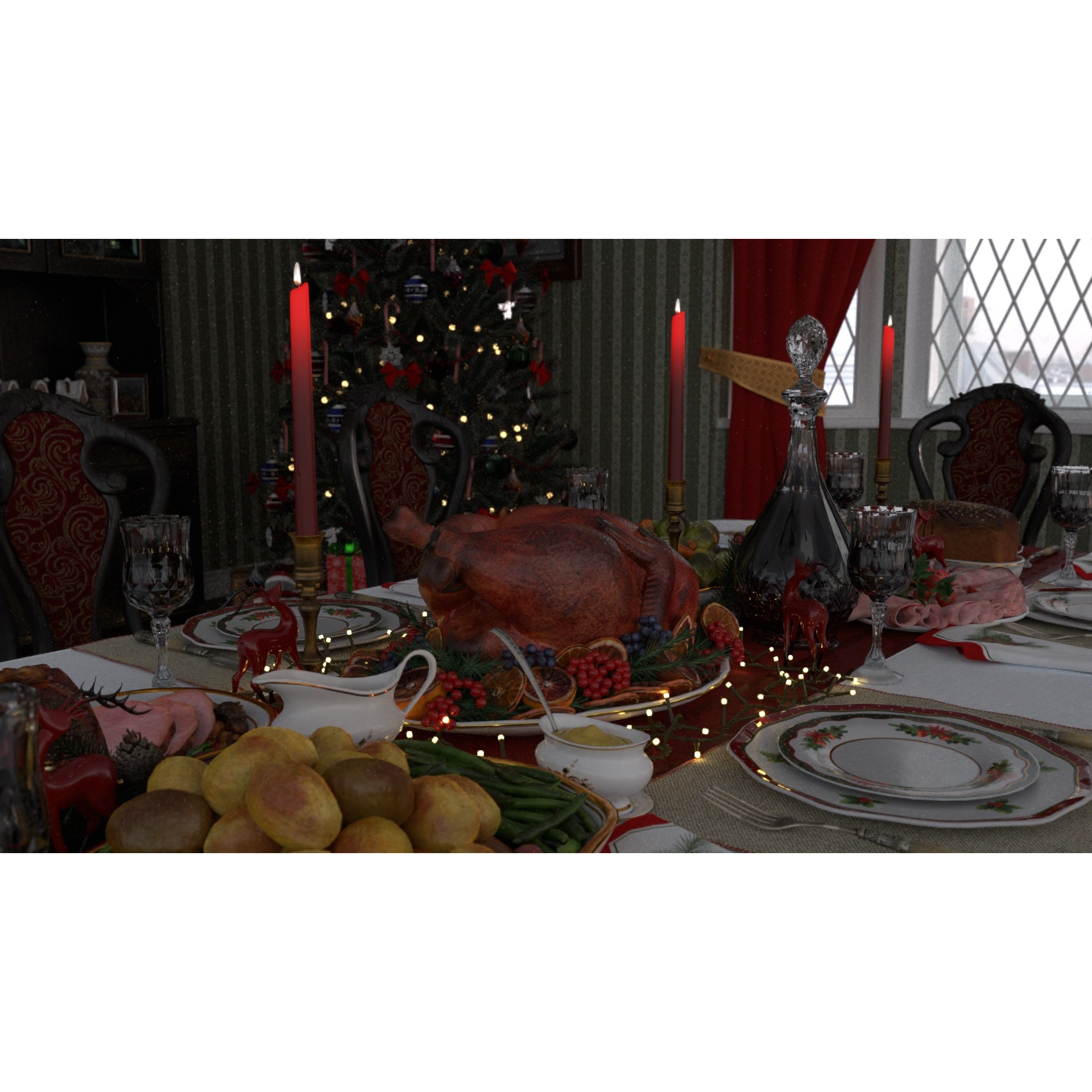Christmas Dinner - Low-Poly Game-Ready 3D Model - View 34
