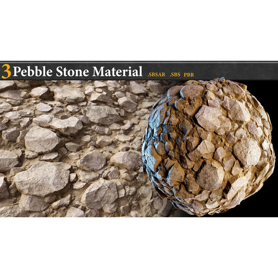 Pebble and Stone Ground 3D Model – PBR Textures Tutorial, SBSAR - View 11