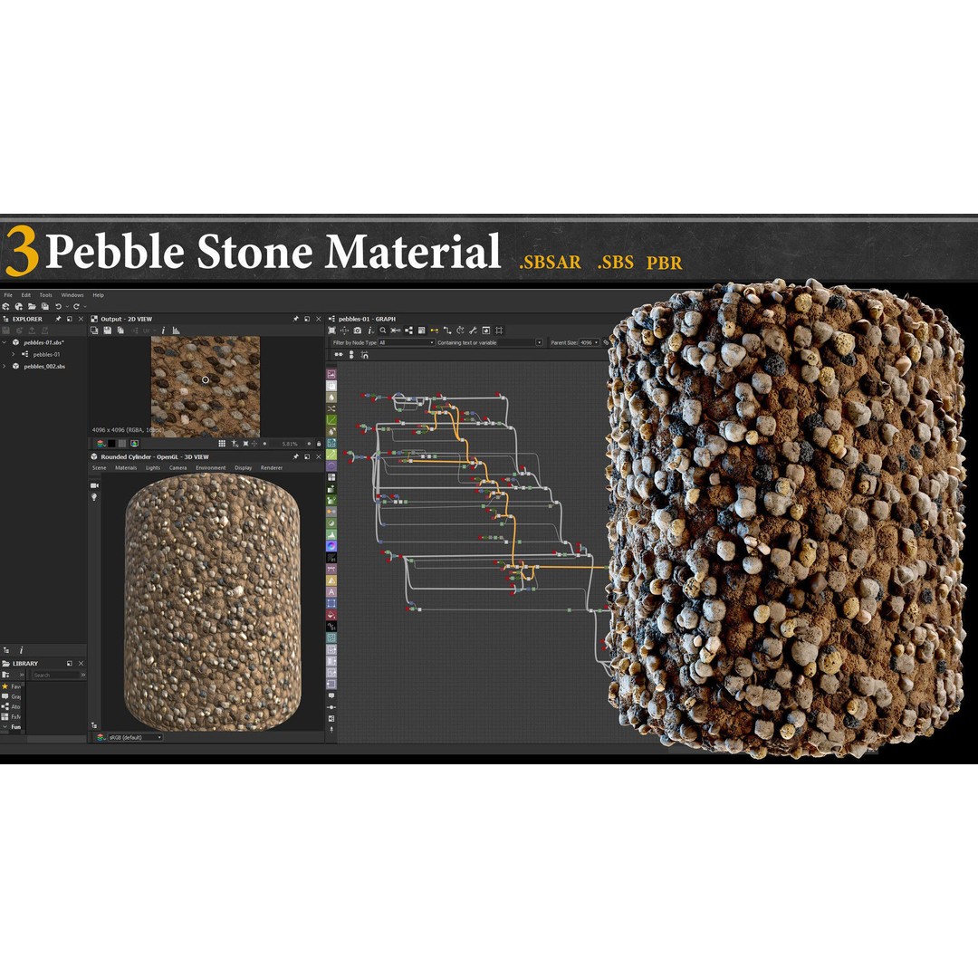 Pebble and Stone Ground 3D Model – PBR Textures Tutorial, SBSAR - View 16