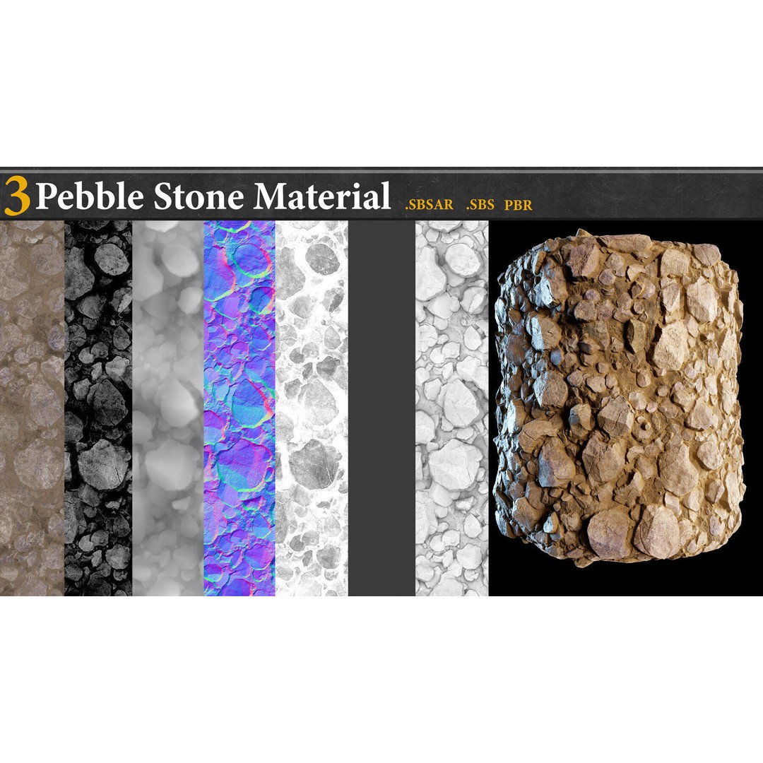 Pebble and Stone Ground 3D Model – PBR Textures Tutorial, SBSAR - View 19
