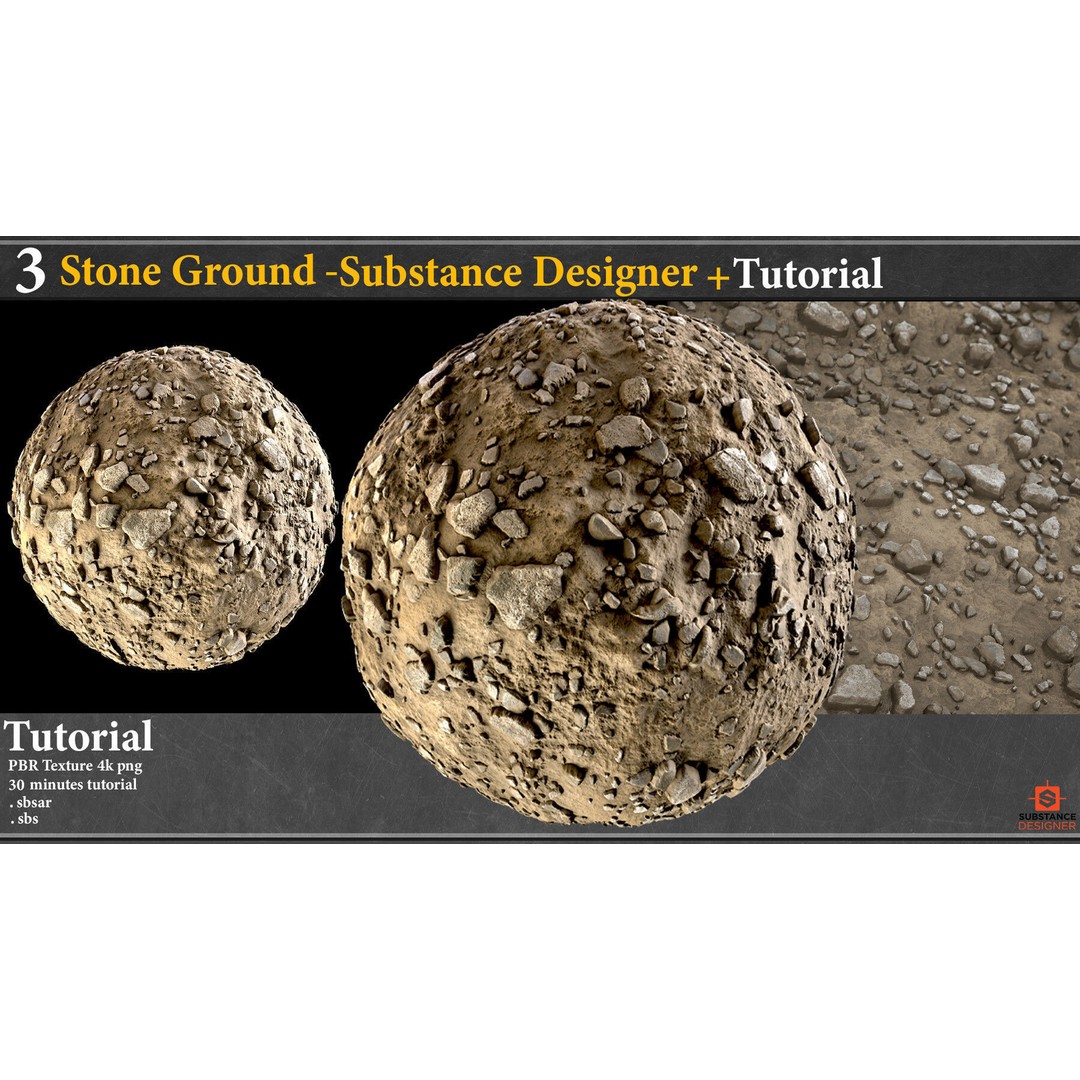 Pebble and Stone Ground 3D Model – PBR Textures Tutorial, SBSAR - View 4
