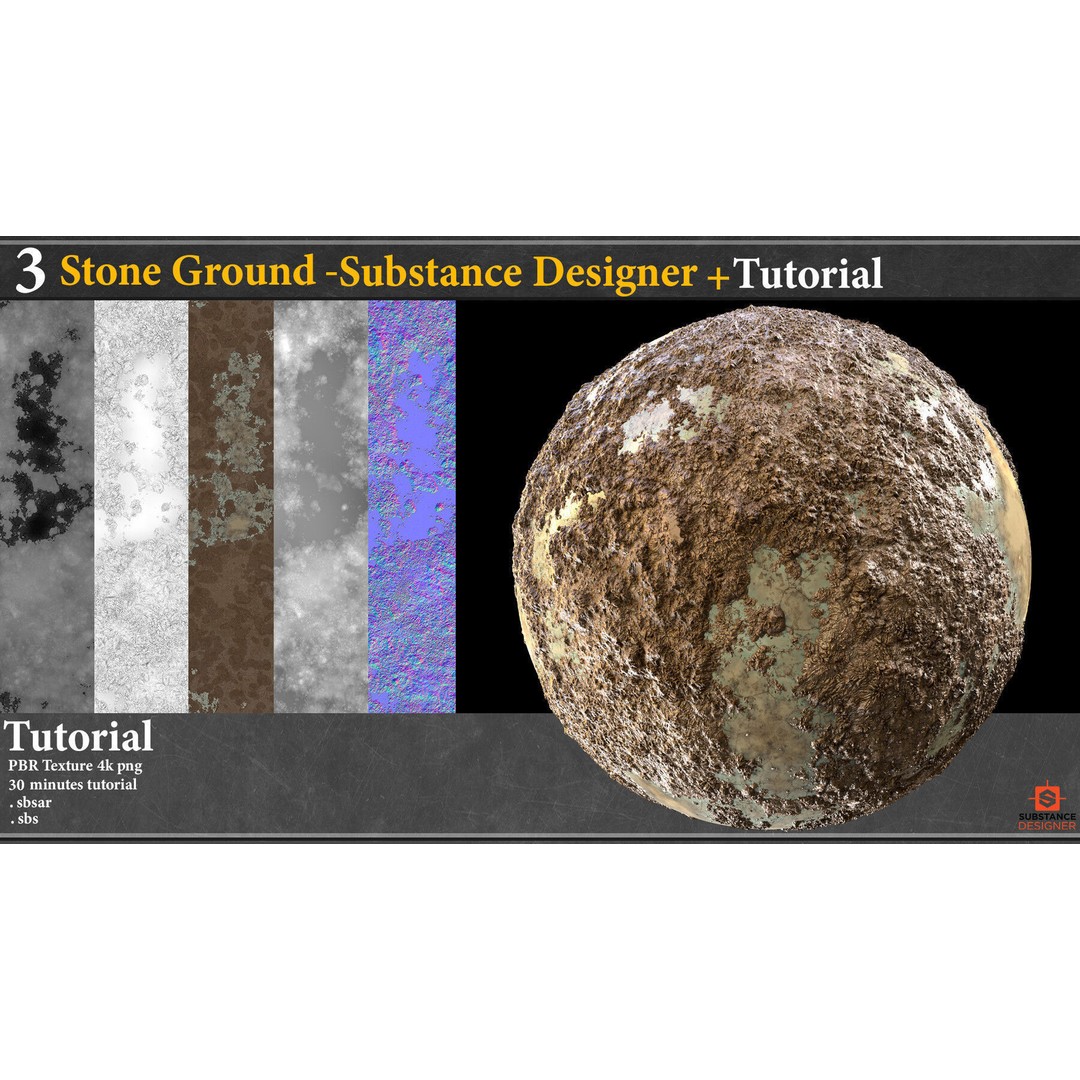 Pebble and Stone Ground 3D Model – PBR Textures Tutorial, SBSAR - View 7