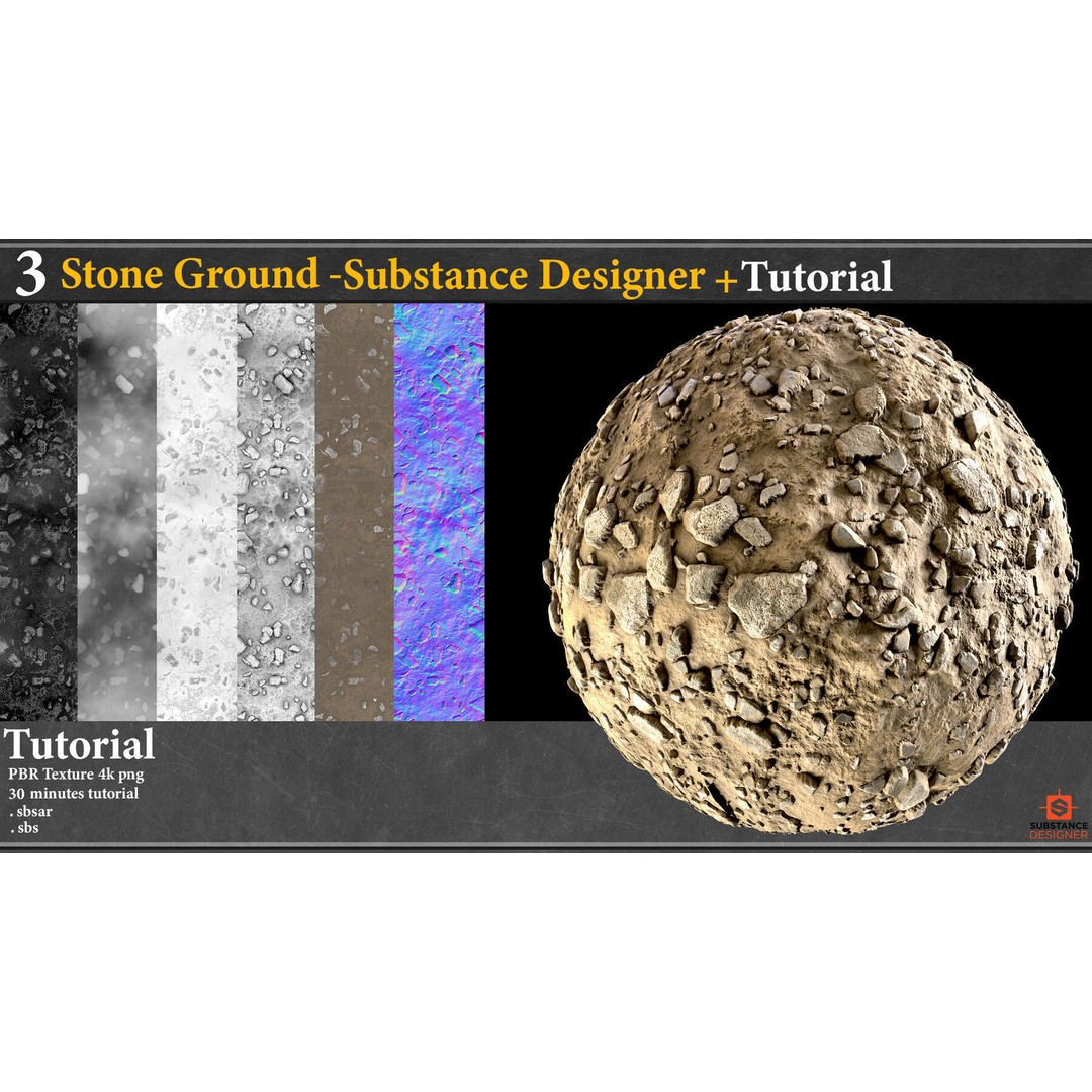 Pebble and Stone Ground 3D Model – PBR Textures Tutorial, SBSAR - View 9