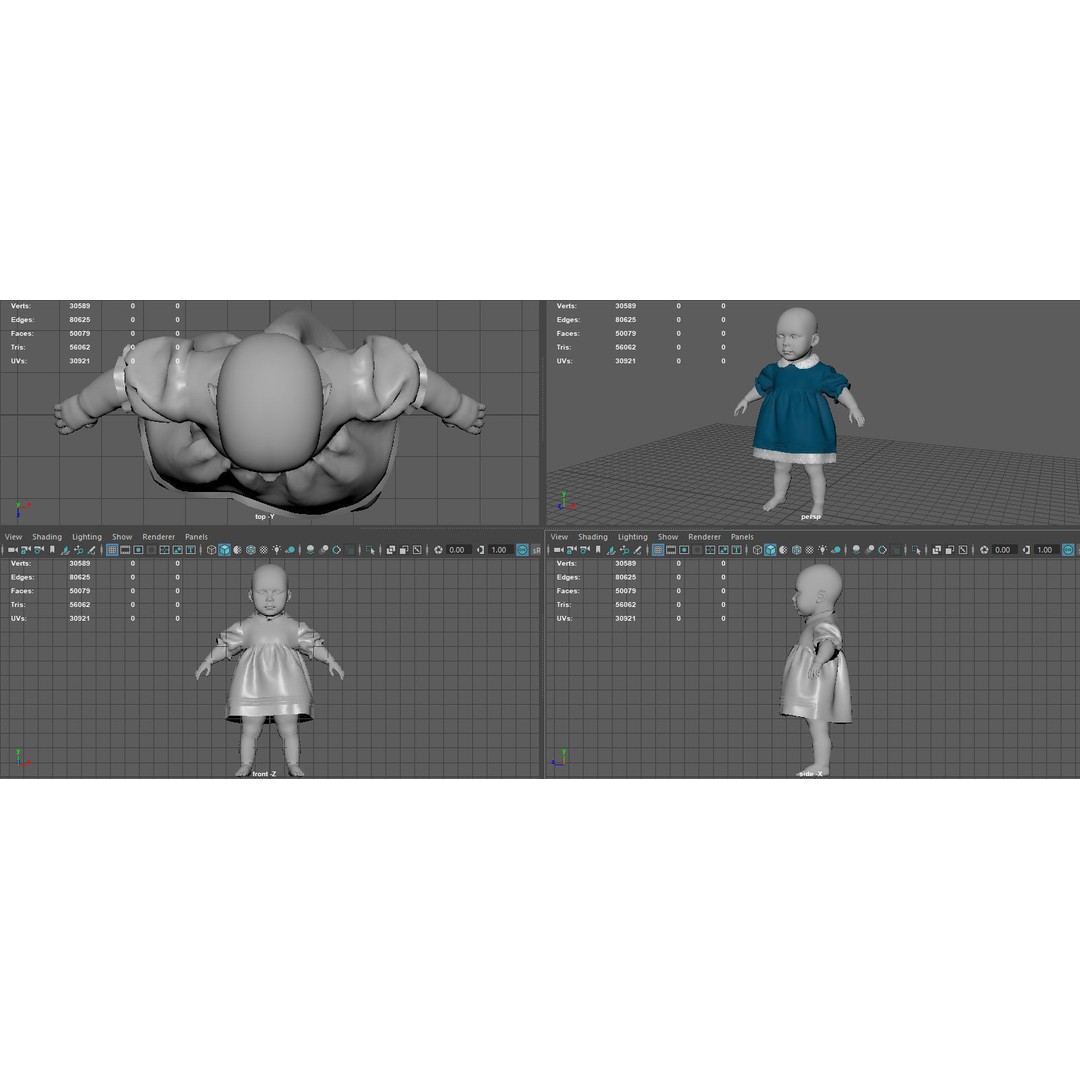 Baby Dress 3D Model – Low Poly PBR Character Asset, FBX, OBJ