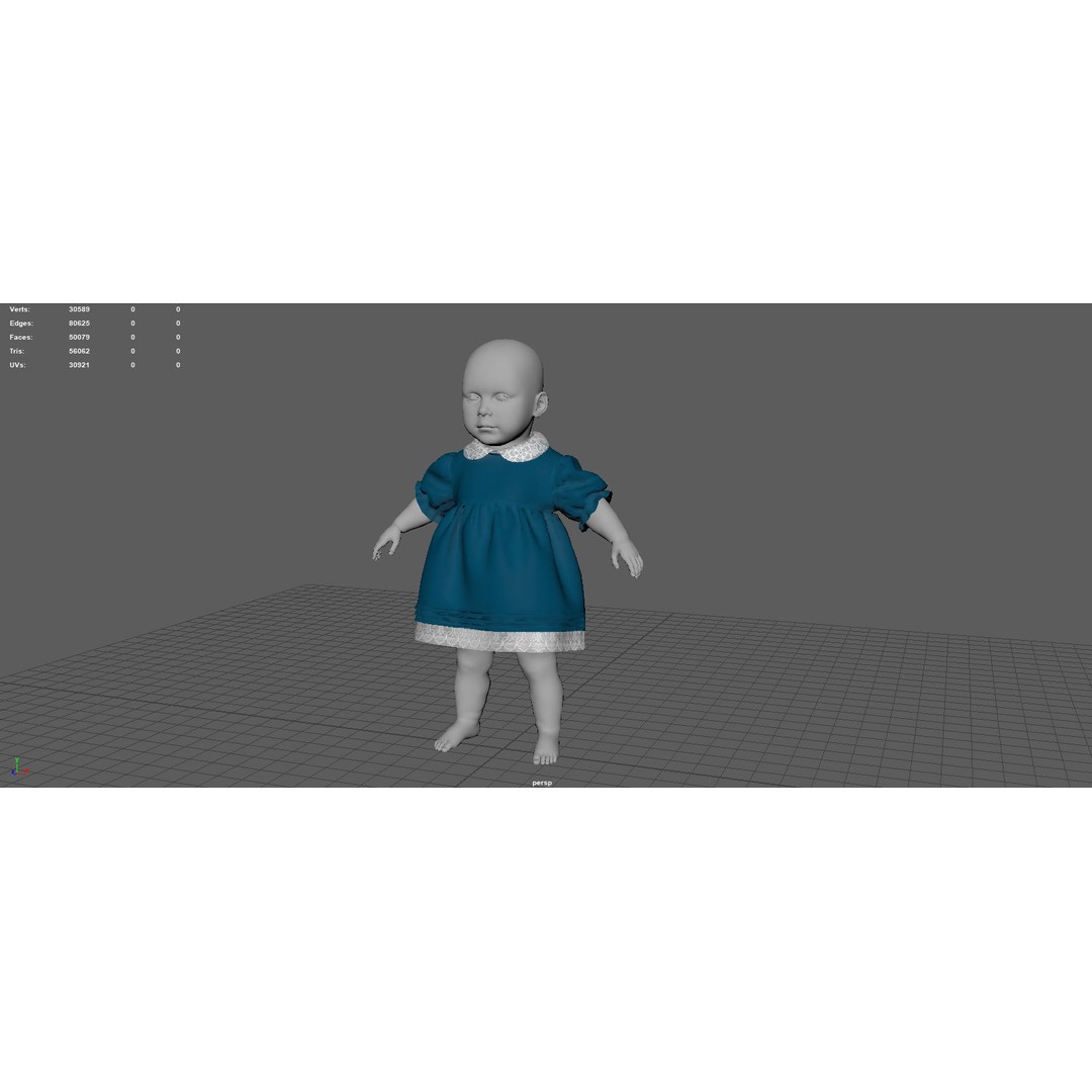 Baby Dress 3D Model – Low Poly PBR Character Asset, FBX, OBJ - View 10