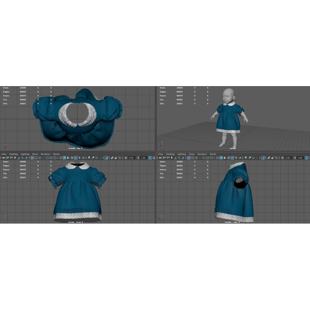 Baby Dress 3D Model – Low Poly PBR Character Asset, FBX, OBJ - View 11