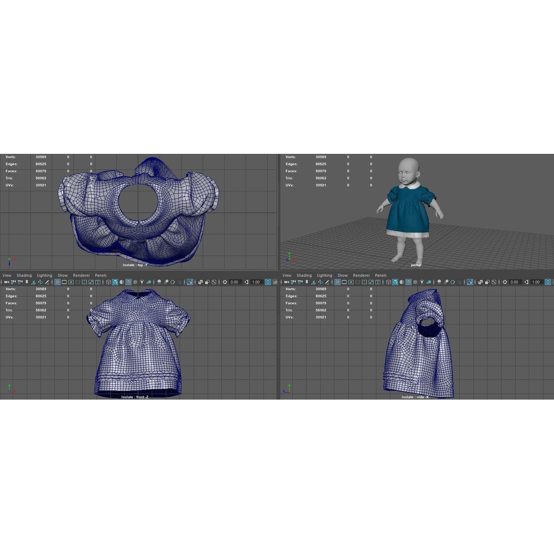 Baby Dress 3D Model – Low Poly PBR Character Asset, FBX, OBJ - View 12