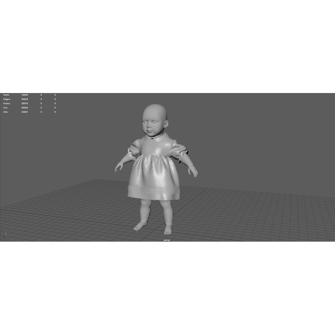 Baby Dress 3D Model – Low Poly PBR Character Asset, FBX, OBJ - View 13