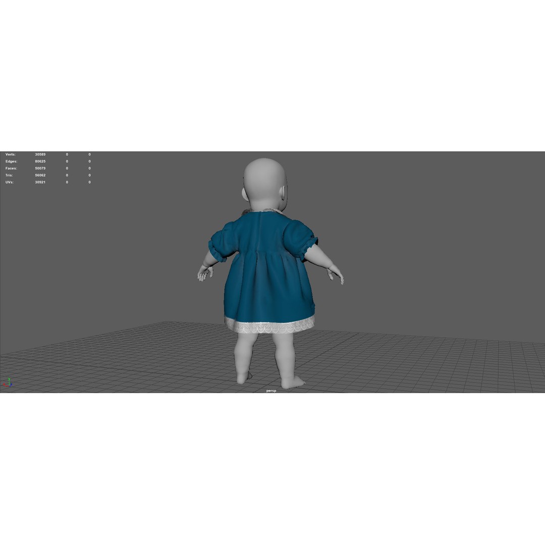 Baby Dress 3D Model – Low Poly PBR Character Asset, FBX, OBJ - View 18